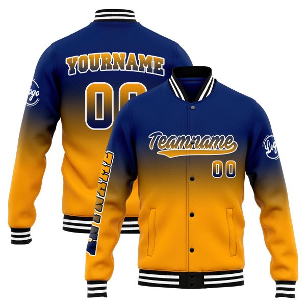 Benutzerdefinierte Verlauf Varsity-Jacke. Letterman-Jacke Marine Orange Mode – Bild 4