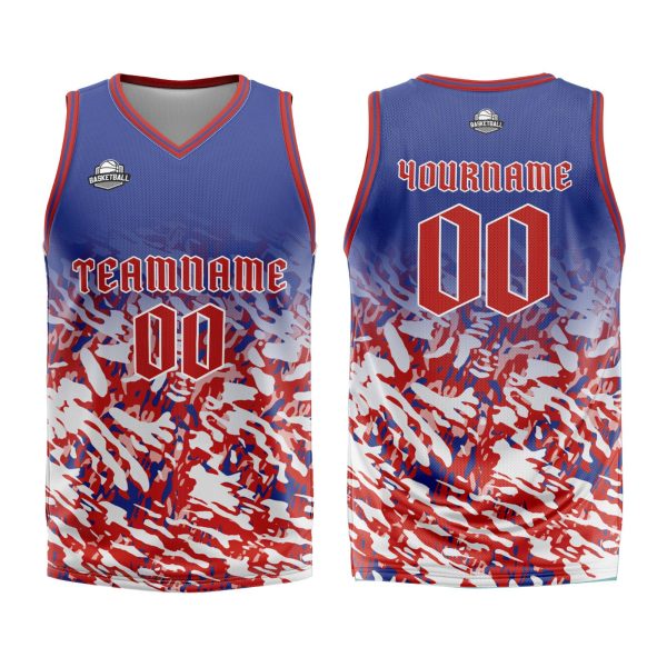 Benutzerdefinierter Blau Rot Weiß Basketball Jersey Uniform Anzug gedruckt Ihr Logo Name Nummer Online-Schn?ppchen