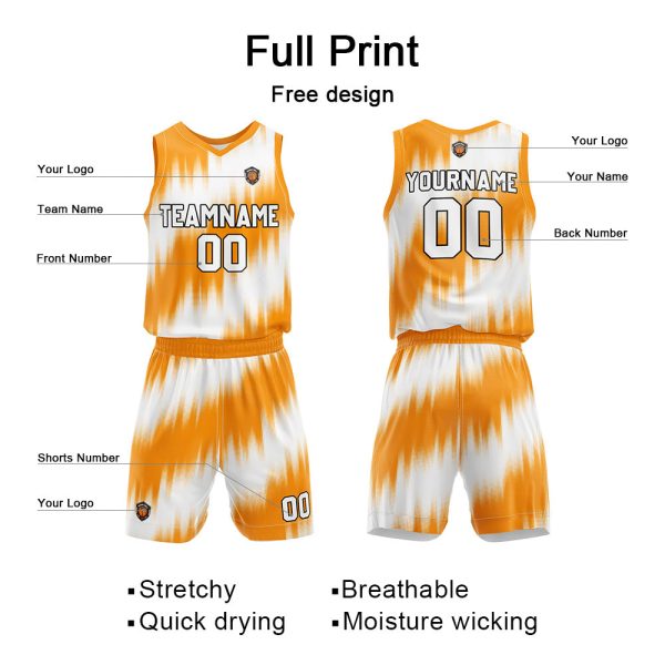 Benutzerdefinierte Orange Reversible Basketball Jersey Personalisierte Name Nummernlogo drucken Zu verkaufen – Bild 2