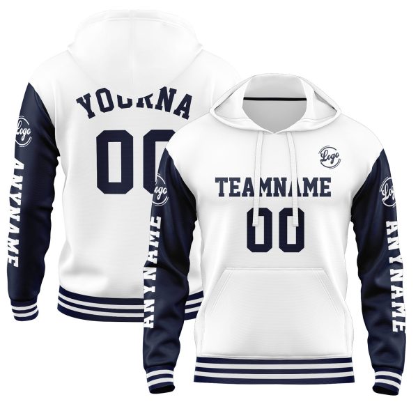 Benutzerdefiniert Marine Weiß Hoodie Personalisiert Männer Pullover Hoodie Gedruckt Team Name Number Logo für Frauen Online
