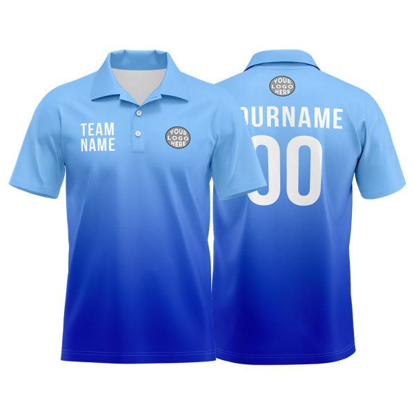 Benutzerdefinierte Hellblau Königliche Fußball Polo-Shirts Fügen Sie Ihr Einzigartiges hinzu Logo Name Nummer Online-Verkauf