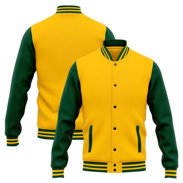 Benutzerdefinierte Varsity-Jacke. Letterman-Jacke für Männer, Frauen und Jugendliche Grün Gelb Zu verkaufen – Bild 3