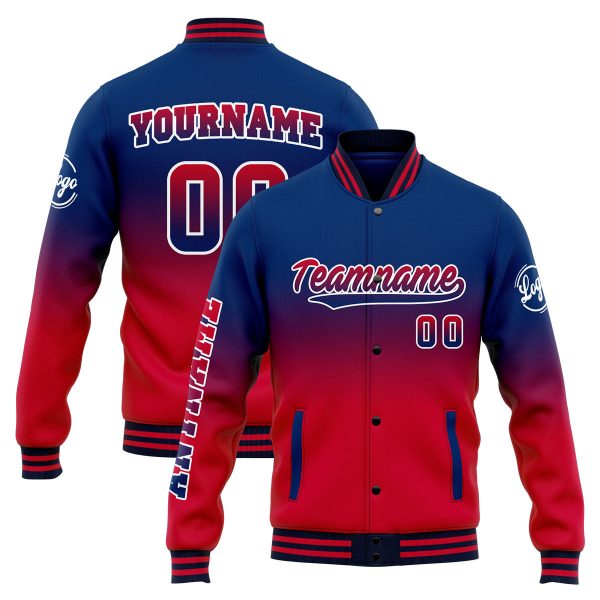 Benutzerdefinierte Verlauf Varsity-Jacke. Letterman-Jacke Marine Rot Online-Verkauf – Bild 4
