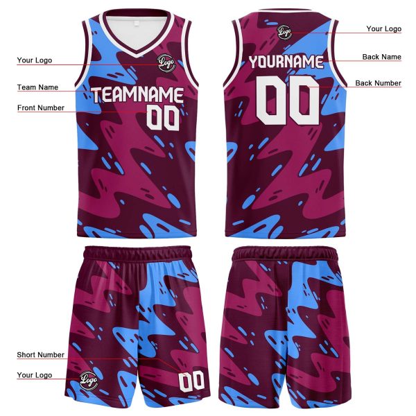 Benutzerdefinierte Burgund Licht Reversible Basketball Jersey Personalisierte Print Name Nummer Logo Im Angebot – Bild 3