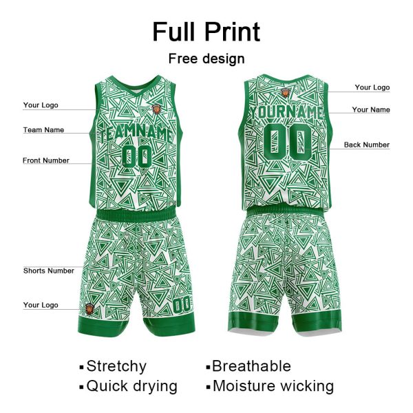 Benutzerdefinierte Grün Reversible Basketball Jersey Personalisierte Name Nummernlogo drucken Online – Bild 2