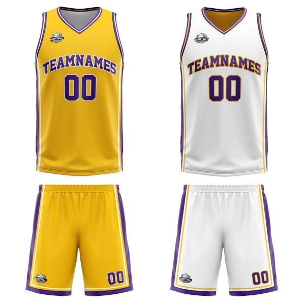 Benutzerdefinierte Gelb Weiß Lila Reversible Basketball Jersey Personalisierte Print Name Nummer Logo Online-Schn?ppchen – Bild 3