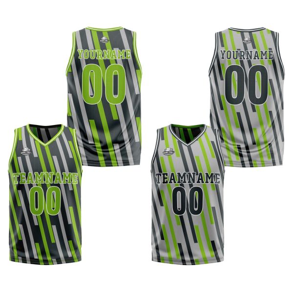 Benutzerdefinierte Grün Grau Reversible Basketball Jersey Personalisierte Print Name Nummer Logo Mode