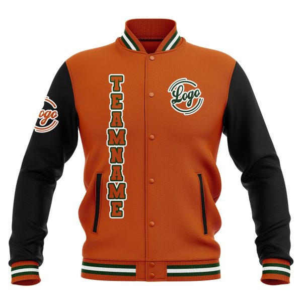 Benutzerdefiniert  Schwarz Orange Grün Wasserdichte Varsity Jacken Personalisiert genäht Name Nummer Logo zu Letterman Jacken Mode – Bild 2