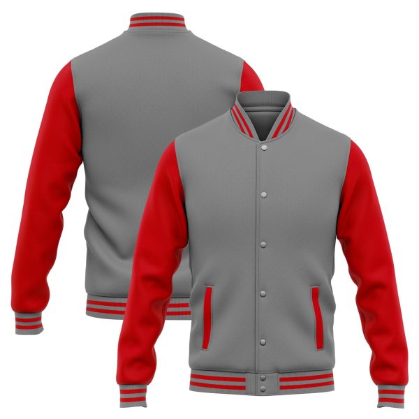 Benutzerdefinierte Varsity-Jacke. Letterman-Jacke für Männer, Frauen und Jugendliche Grau Rot Online-Verkauf – Bild 3