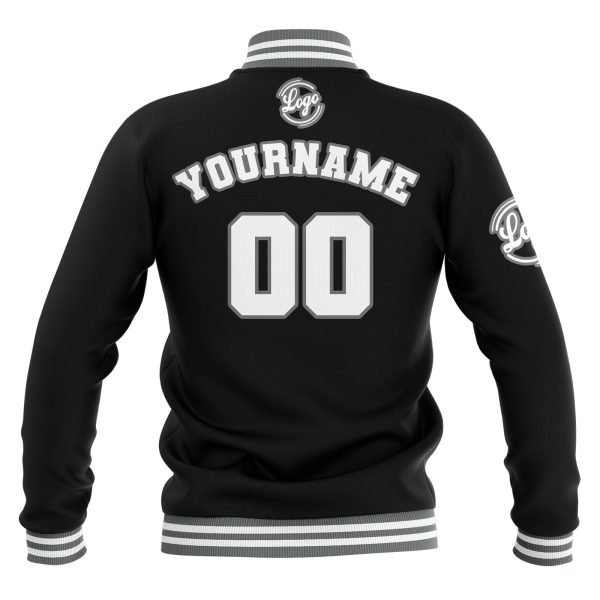 Benutzerdefiniert  Schwarz Grau Weiß Wasserdichte Varsity Jacken Personalisiert genäht Name Nummer Logo zu Letterman Jacken Angebot – Bild 3