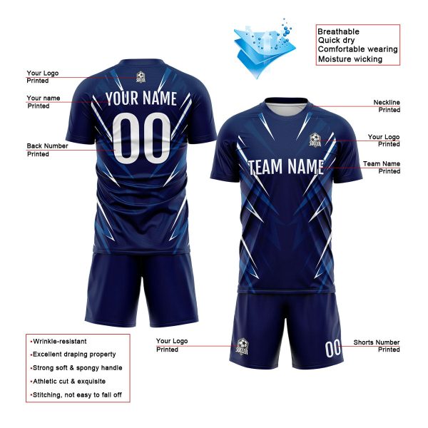 Benutzerdefinierte Dunkelblau Fußball Trikots für Männer Frauen Personalisierte Fußball Uniformen für Erwachsene und Kind Jetzt online – Bild 3