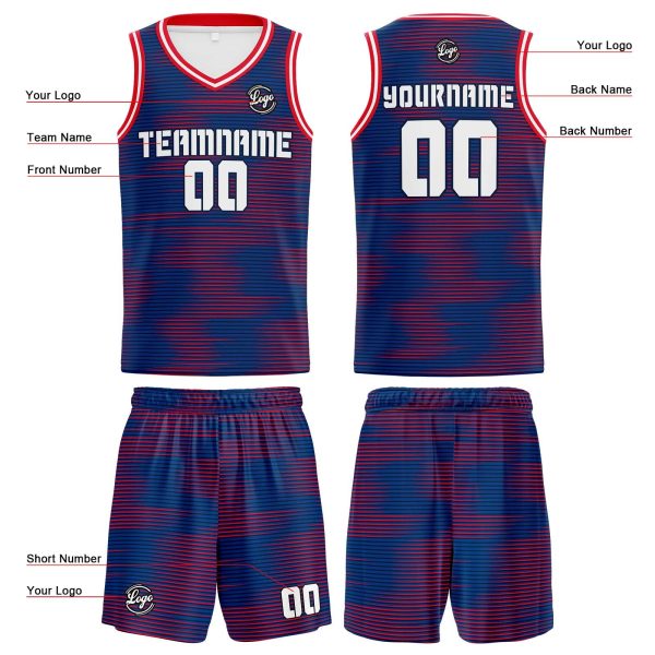 Benutzerdefinierter Blau Rot Basketball Jersey Uniform Anzug gedruckt Ihr Logo Name Nummer Zu verkaufen – Bild 3