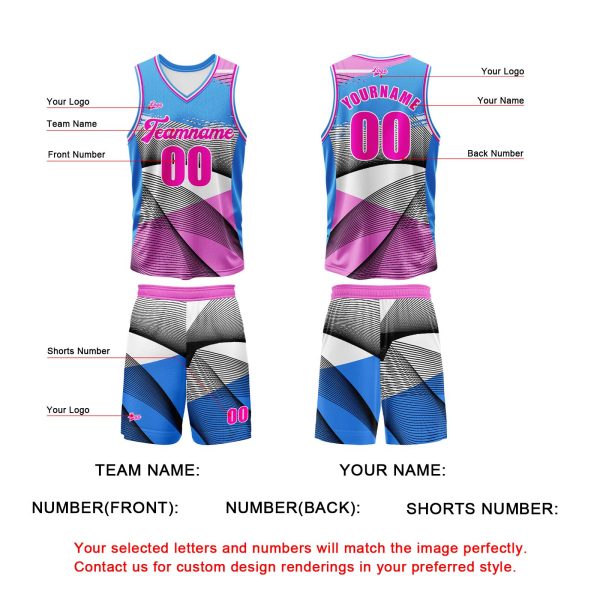 Benutzerdefinierter Blau Rosa Basketball Jersey Uniform Anzug gedruckt Ihr Logo Name Nummer Online – Bild 4