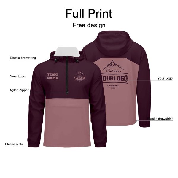 Anpassbare Burgundisch Winddichte Softshell Kapuzenjacke - Vollverschluss, Logo- & Text-Druck Online-Verkauf – Bild 2