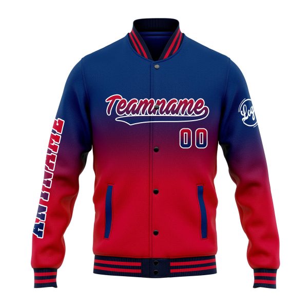 Benutzerdefinierte Verlauf Varsity-Jacke. Letterman-Jacke Marine Rot Online-Verkauf