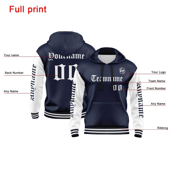 Benutzerdefiniert Marine Weiß Hoodie Personalisiert Männer Pullover Hoodie Gedruckt Team Name Number Logo für Frauen Angebot – Bild 2