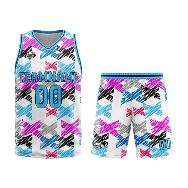 Benutzerdefinierter  Hellblau Basketball Jersey Uniform Anzug gedruckt Ihr Logo Name Nummer Verkauf – Bild 2