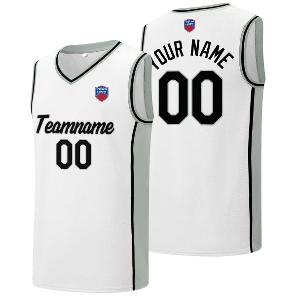 Individuelle Basketball-Jersey-Shorts für Männer und Frauen. Gestickter und gedruckter Name, Nummer und Logo Weiß&Grau Verkauf