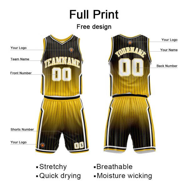Benutzerdefinierte Schwarz Gelb Reversible Basketball Jersey Personalisierte Name Nummernlogo drucken Mode – Bild 2