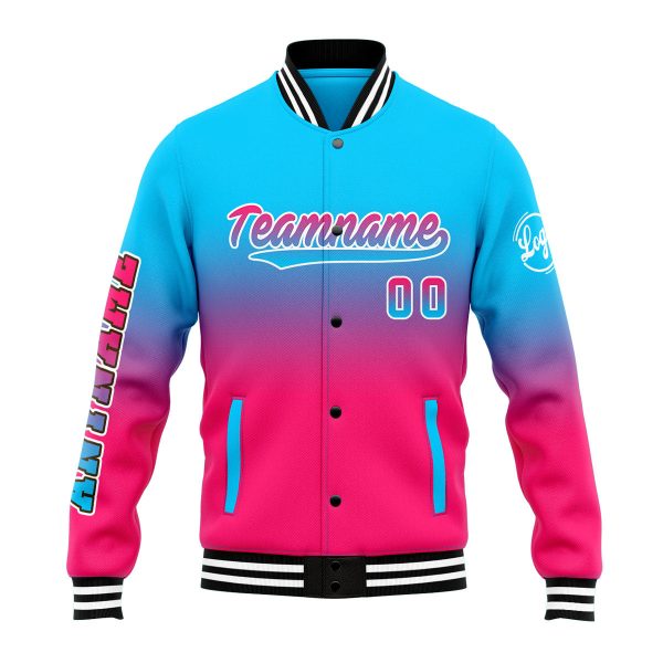 Benutzerdefinierte Verlauf Varsity-Jacke. Letterman-Jacke Hellblau Rosa Zu verkaufen