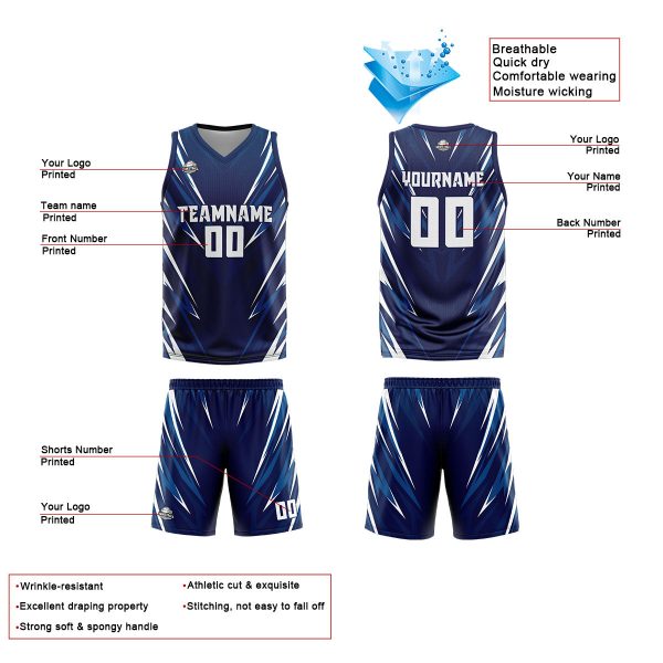 Benutzerdefinierte Dunkelblau Reversible Basketball Jersey Personalisierte Print Name Nummer Logo Online-Schn?ppchen – Bild 4