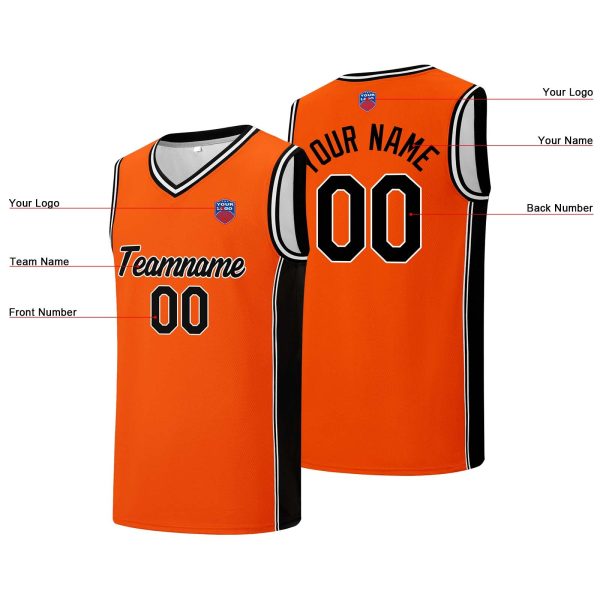 Individuelle Basketball-Jersey-Shorts für Männer und Frauen. Gestickter und gedruckter Name, Nummer und Logo Orange&Schwarz Schn?ppchen – Bild 5