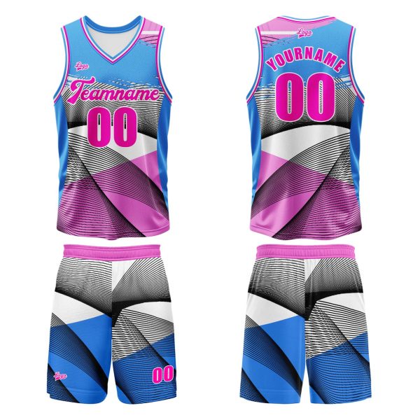Benutzerdefinierter Blau Rosa Basketball Jersey Uniform Anzug gedruckt Ihr Logo Name Nummer Online – Bild 2