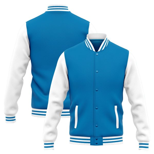 Benutzerdefinierte Varsity-Jacke. Letterman-Jacke für Männer, Frauen und Jugendliche Blau Weiß Rabatt – Bild 2
