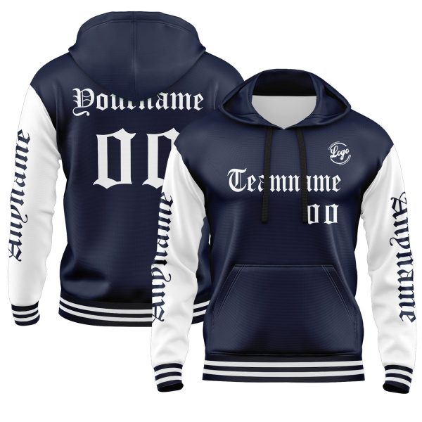 Benutzerdefiniert Marine Weiß Hoodie Personalisiert Männer Pullover Hoodie Gedruckt Team Name Number Logo für Frauen Angebot