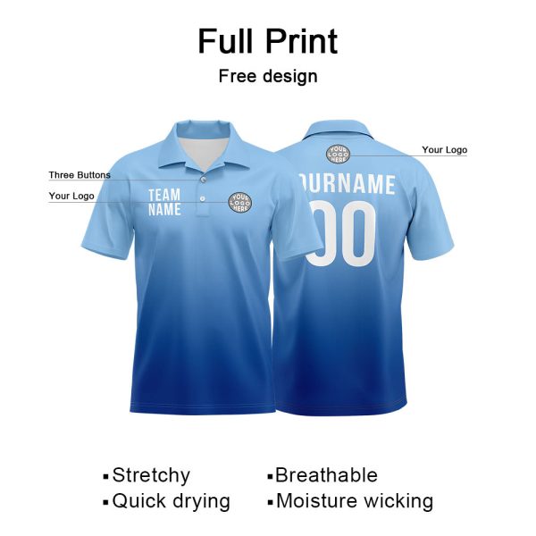 Benutzerdefinierte Hellblau Fußball Polo-Shirts Fügen Sie Ihr Einzigartiges hinzu Logo Name Nummer Online-Verkauf – Bild 4