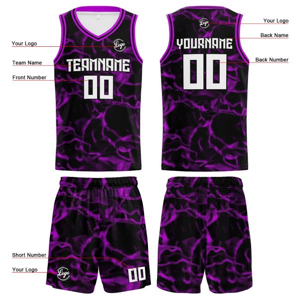 Benutzerdefinierter Schwarz Lila Basketball Jersey Uniform Anzug gedruckt Ihr Logo Name Nummer Im Angebot – Bild 3