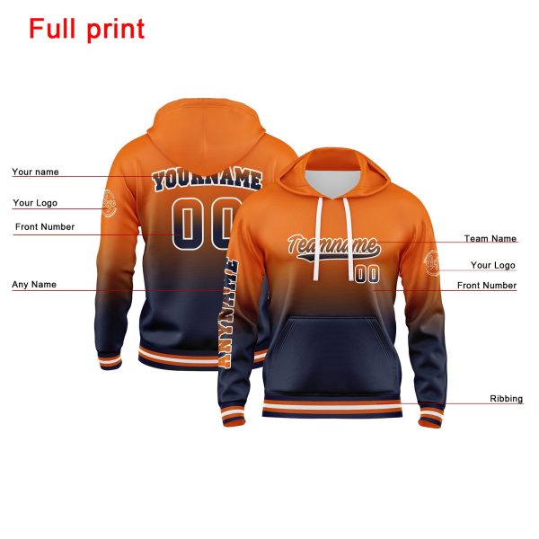 Benutzerdefiniert Marine Orange Hoodie Personalisiert Männer Pullover Hoodie Gedruckt Team Name Number Logo für Frauen Zu verkaufen – Bild 2