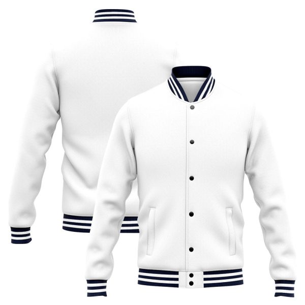 Benutzerdefinierte Varsity-Jacke. Letterman-Jacke für Männer, Frauen und Jugendliche Marine Weiß Rabatt – Bild 3