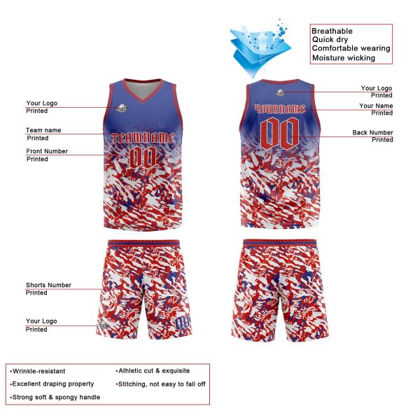 Benutzerdefinierter Blau Rot Weiß Basketball Jersey Uniform Anzug gedruckt Ihr Logo Name Nummer Online-Schn?ppchen – Bild 4