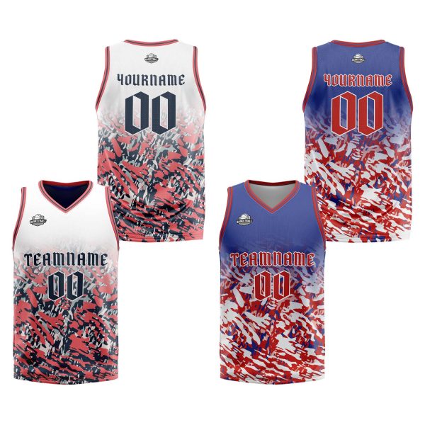 Benutzerdefinierte Blau Rot Weiß Reversible Basketball Jersey Personalisierte Print Name Nummer Logo Im Angebot