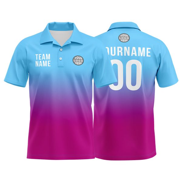 Benutzerdefinierte Hellblau Rosa Lila Fußball Polo-Shirts Fügen Sie Ihr Einzigartiges hinzu Logo Name Nummer Rabatt