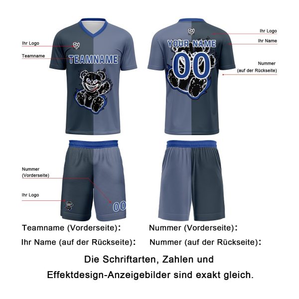 Benutzerdefinierte Grau Blau Fußball Trikots für Männer Frauen Personalisierte Fußball Uniformen für Erwachsene und Kind Mode – Bild 5