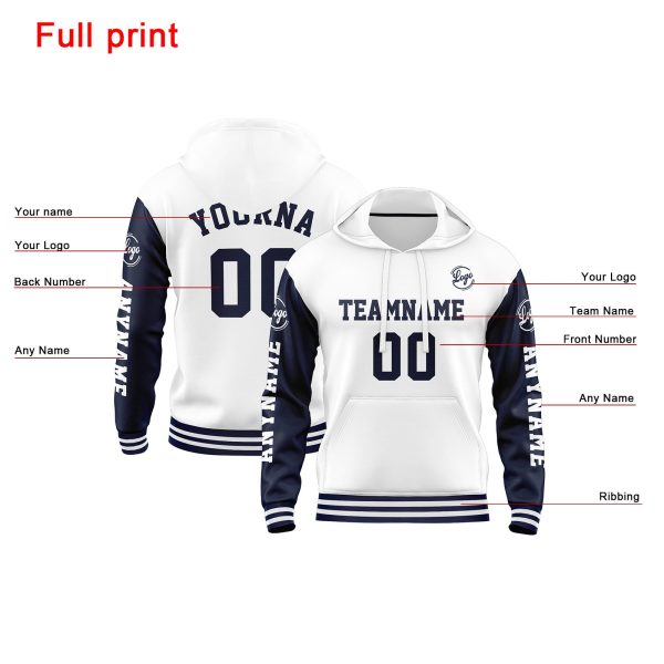 Benutzerdefiniert Marine Weiß Hoodie Personalisiert Männer Pullover Hoodie Gedruckt Team Name Number Logo für Frauen Online – Bild 2