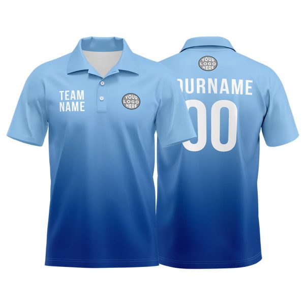 Benutzerdefinierte Hellblau Fußball Polo-Shirts Fügen Sie Ihr Einzigartiges hinzu Logo Name Nummer Online-Verkauf